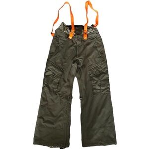 Men DC GREEN Snow pants with Orange suspenders